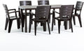 Ensemble salle à manger, 6 chaises empilables en polypropylène, table rectangulaire en acier peint avec lattes en polyéthylène