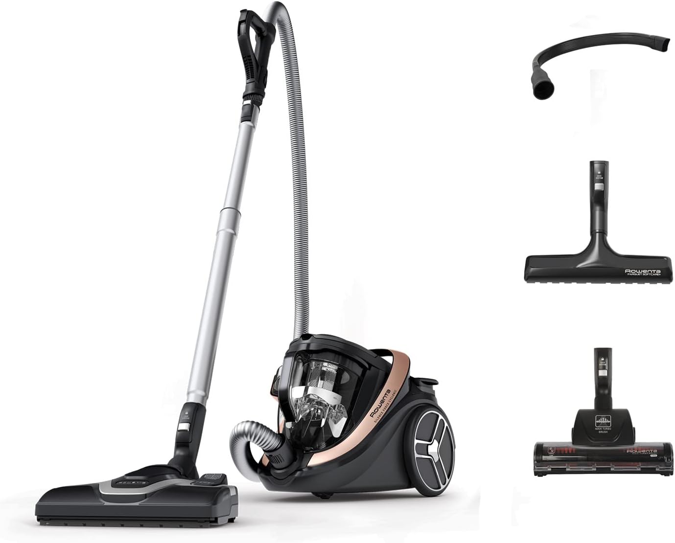 Rowenta RO7954EA Aspirateur sans Sac Silence Force Cyclonic Effitech RO7954EA, 2.5 liters, 59 décibeles, Noir/Or Rose