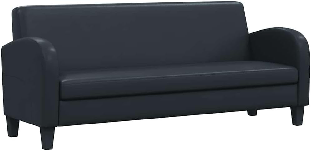 Canapé 3 places 183 cm en similicuir noir, cadre en bois massif, assise en mousse et coussin amovible – ULUYYUC