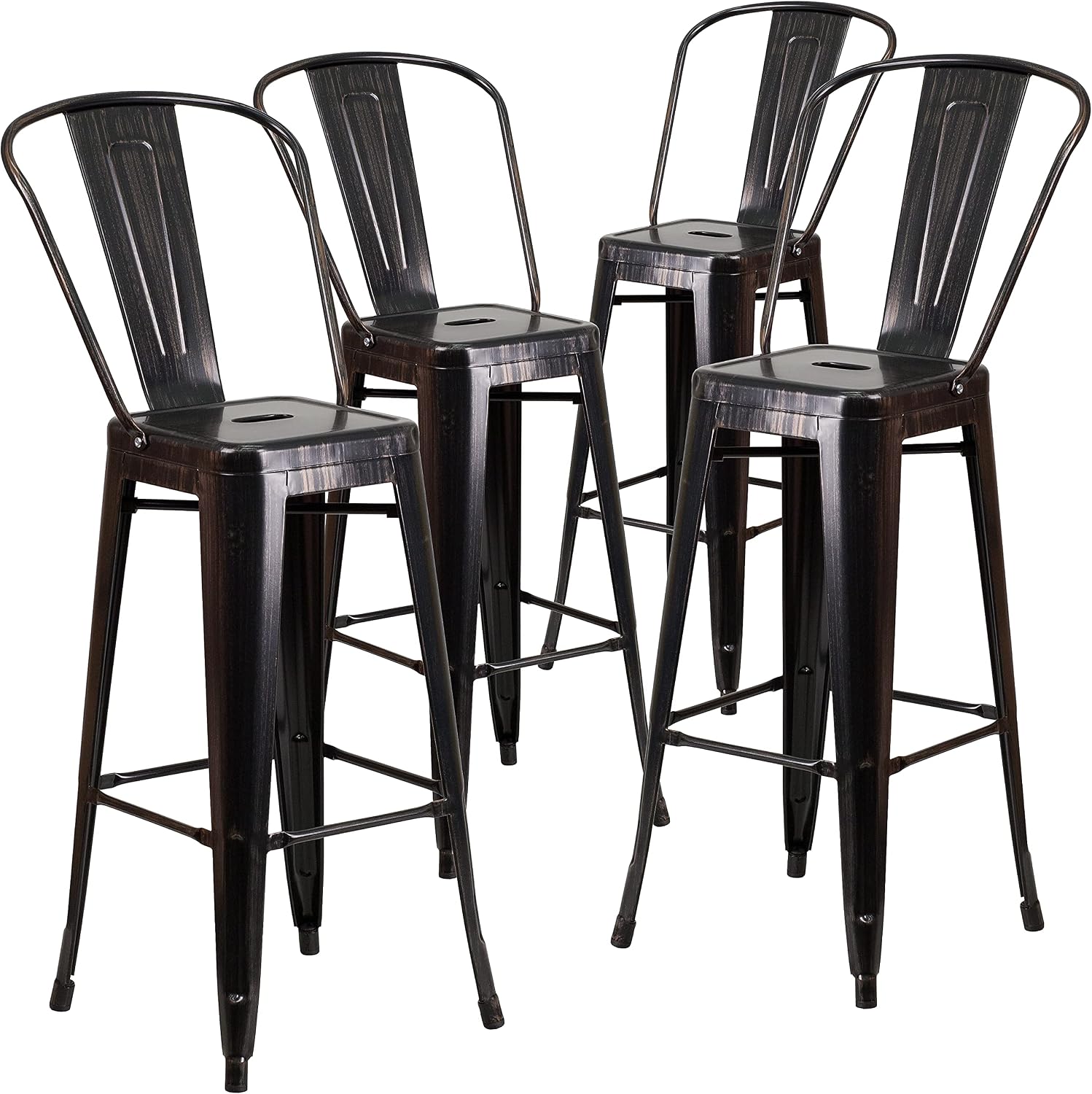 Tabouret, Lot de 4, Acier galvanisé – Flash Furniture, Noir/doré Antique, Plastique