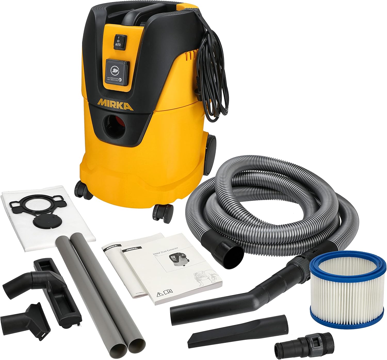 Mirka Aspirateur Industriel Eau et poussière 25 litres 1000 W, Puissance 1000 W aspiration eau et poussière 25 L adaptateur ponceuse Mirka inclus kit