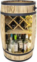 Bar tonneau en bois de pin 80 × 50 cm avec éclairage LED, rangement 30–40 bouteilles et casier pliable – weeco