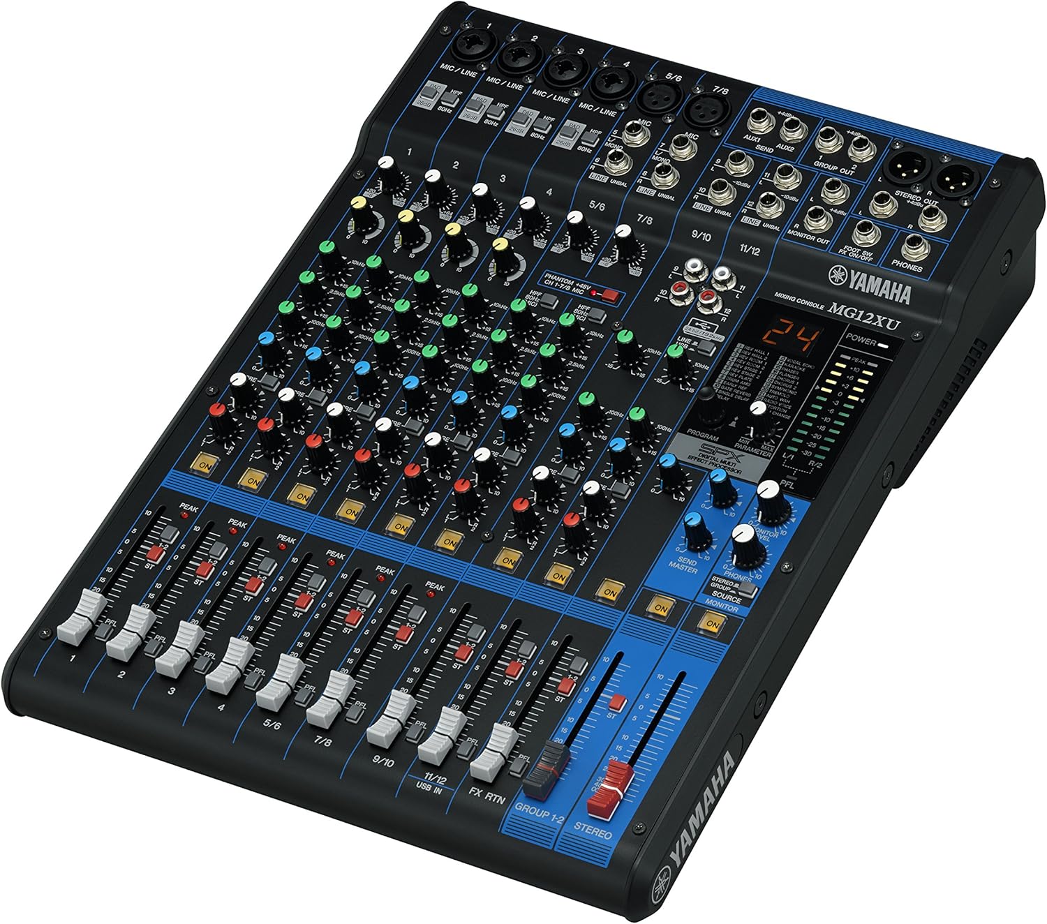 Table de mixage, MG12XU Mélangeur 4 bus 12 entrées avec effets, Noir/Bleu – YAMAHA