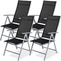 Lot de 4 Chaises de Jardin Pliantes avec accoudoirs, Dossier Haut Réglable 7 Positions, Chaise D'extérieur en Aluminium, Noir/Gris Argent – LIFERUN