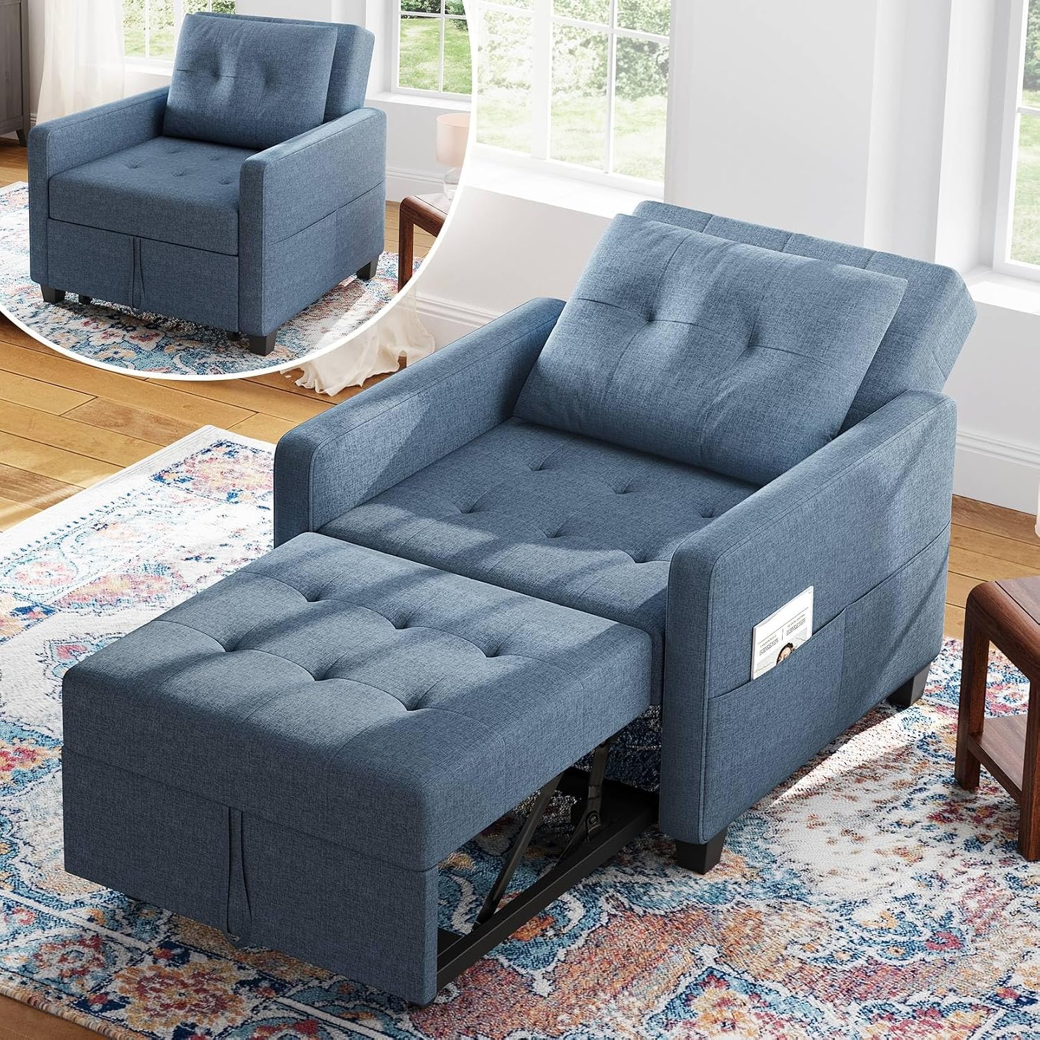 Bleu Canapé-lit Compact 3-en-1, Fauteuil Convertible jusqu'à 200 kg, canapé Pliant & ottomane avec Fonction lit – Vesgantti