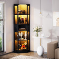 Armoire en Verre Moderne 5 Étagères, Noir-3, Vitrine en Verre avec LED, Vitrine pour Collection – KOOPMAD, 2 Portes, 57x40x165cm