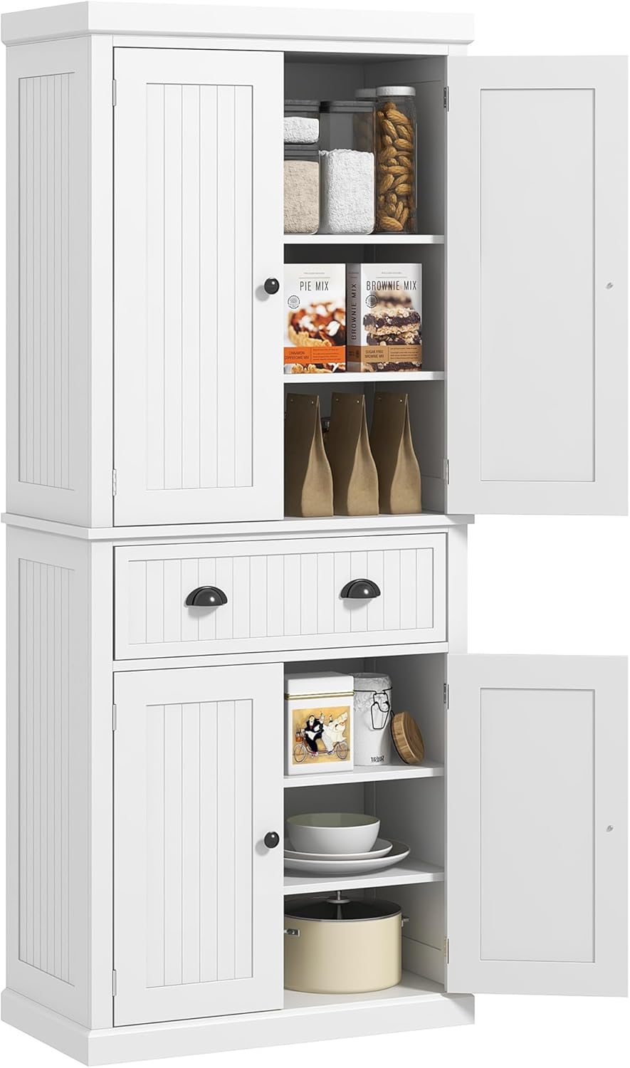 Armoire de Cuisine Buffet Cuisine Style Moderne vaisselier avec placards à Portes, 76, 2 x 40, 2 x 183 cm – HOMCOM, Blanc, Salon