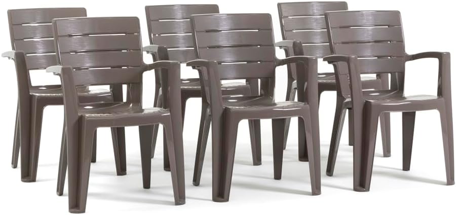chaises d'extérieur et de Jardin empilables en résine Effet Bois avec accoudoirs – RATTATAN, Gris Tourterelle, Anita