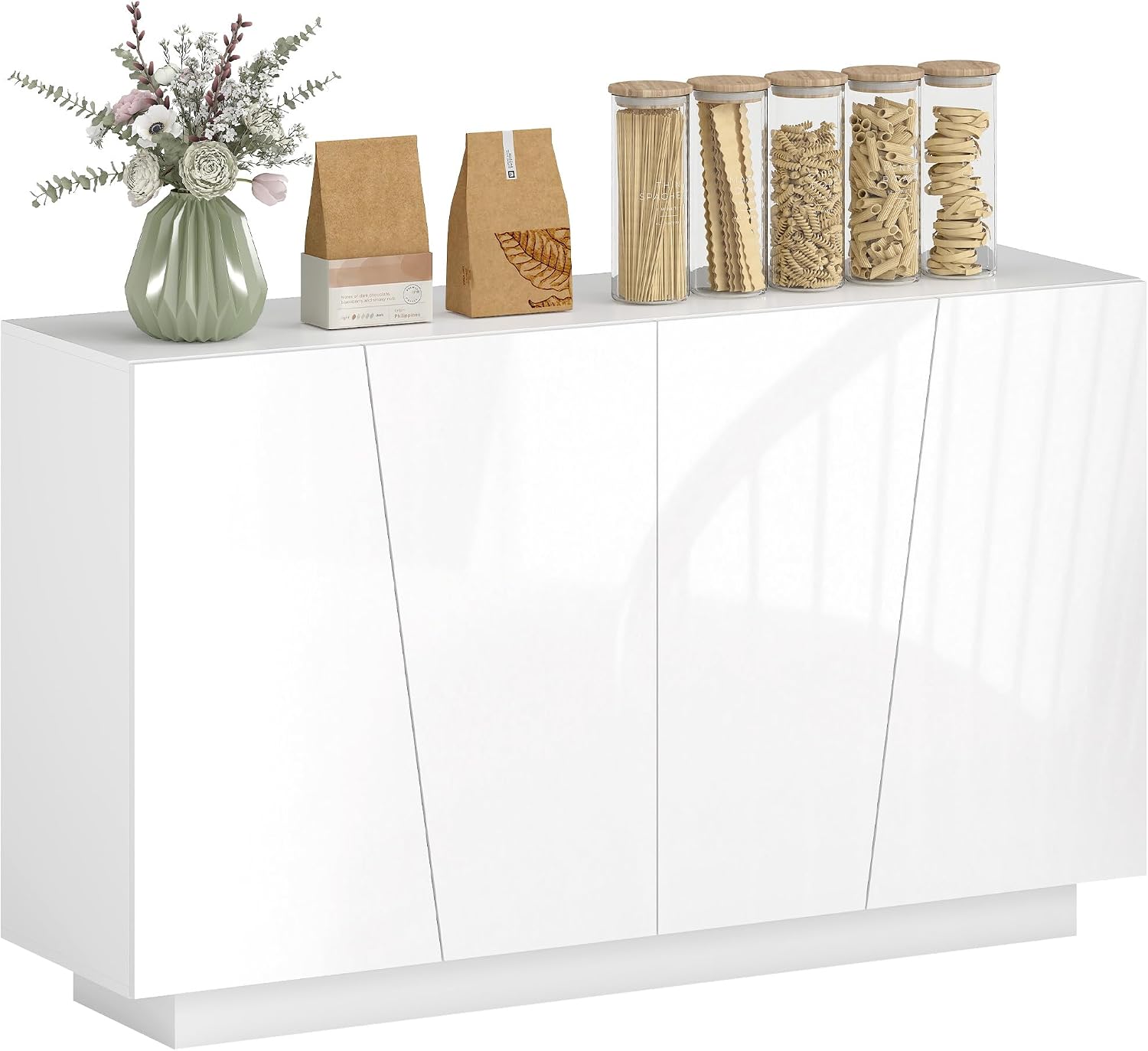 Buffet à Haute Brillance, 70 x 40 x 88 cm, Meuble de Rangement avec Placard Double Porte géométrique et étagère réglable, Cuisine et Salon – HOMCOM