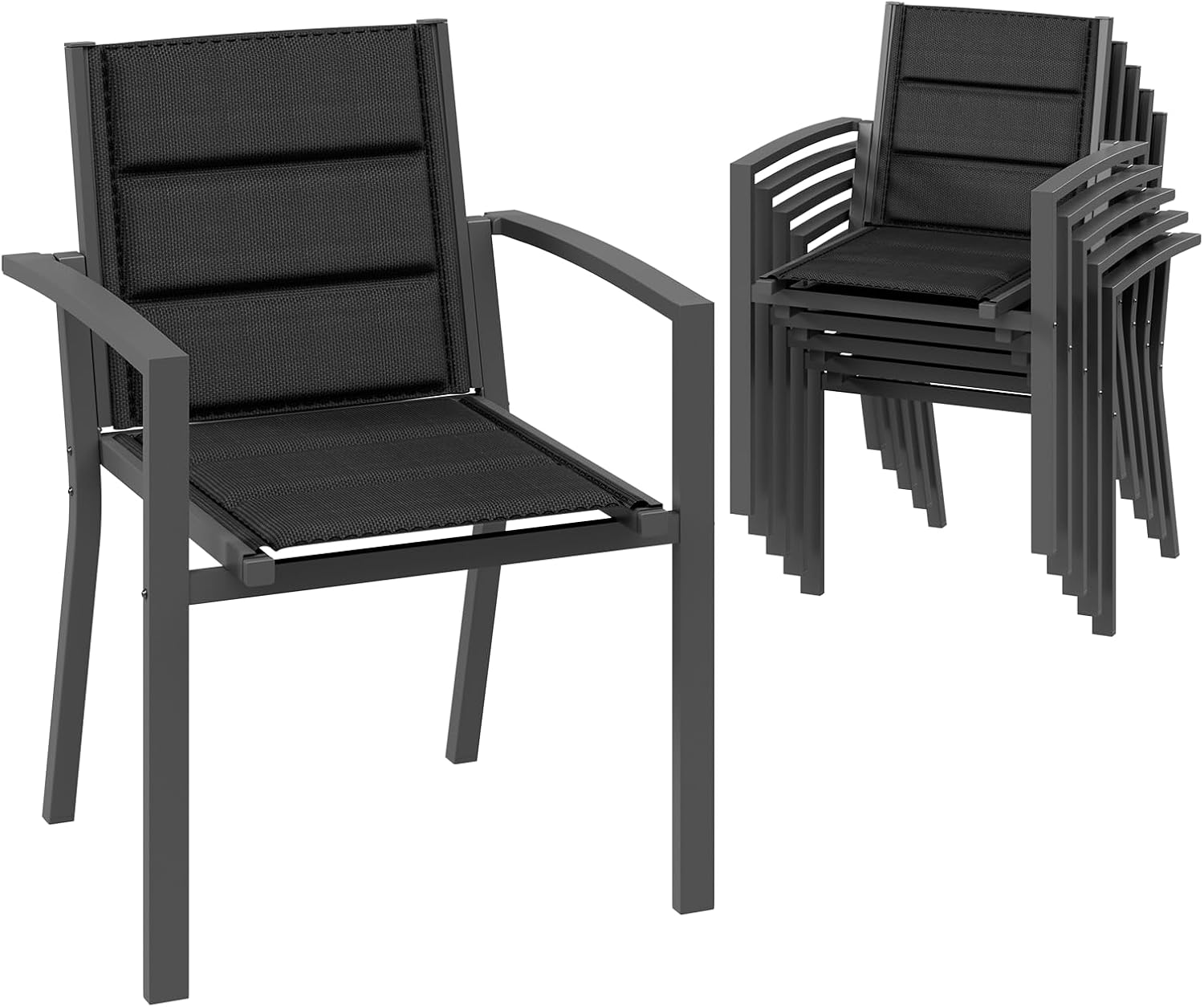 Chaises De Jardin Set De 6, Chaise De Salle À Manger Empilable en Aluminium, Fauteuil Jardin, Noir/Gris Foncé – Devoko, Gris Foncé, Piscine