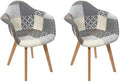 HD7318 Lot de 2 Fauteuils Patchwork Multicolore Scandinave, 59 x 63, 8 x 85 cm, Bois et Tissu, Sièges pour Salon ou Salle à Manger, Gris/Noir/Beige