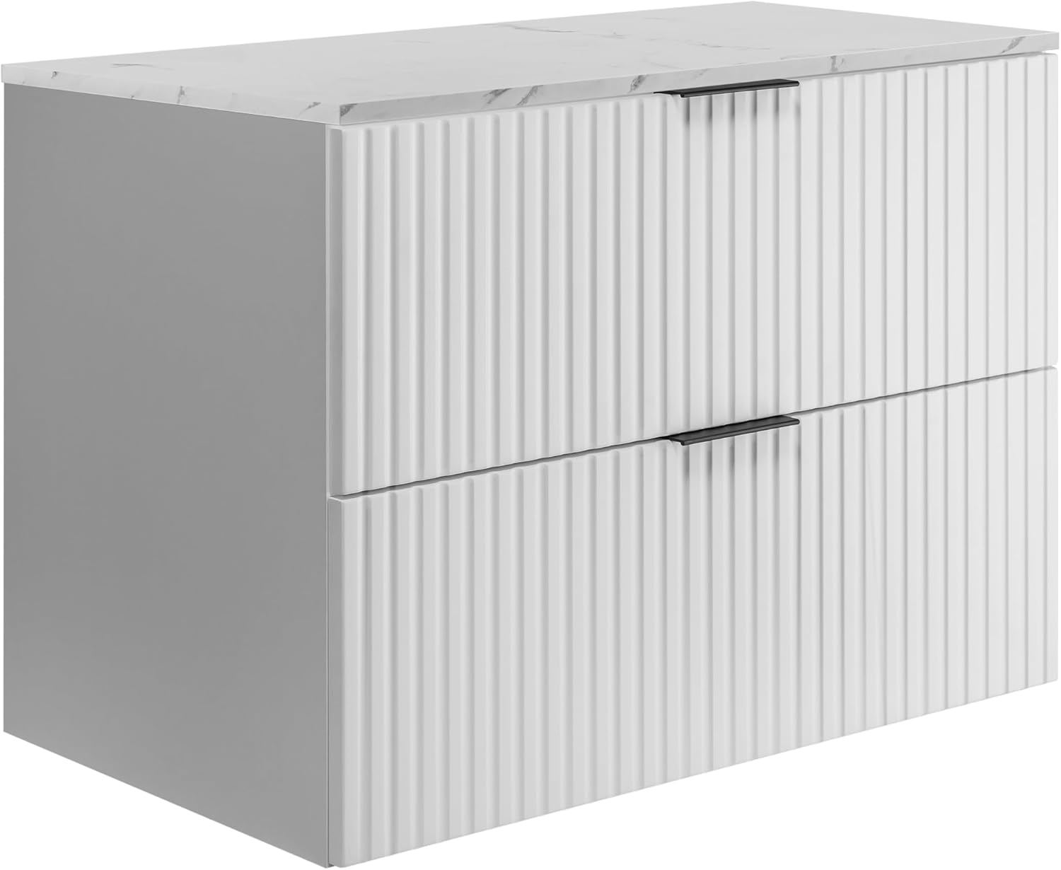 Meuble de Salle de Bain Suspendu, 80 x 57 x 46 cm, MDF, Blanc/Marbre – 3E 3xE living.com, Blanc/Plan de Travail en marbre Blanc Aspect imprimé