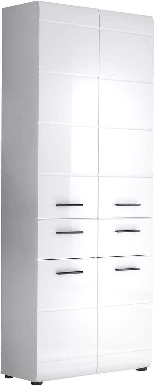 Meuble colonnes, Armoire Haute de Salle de Bain Schrank Skin 60 x 182 x 31 cm en Blanc Brillant avec, Blanc – trendteam smart living