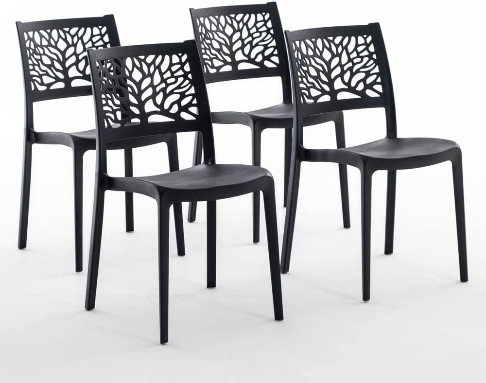 Lot de 4 chaises de jardin Flora empilables en résine renforcée de fibre de verre, anthracite – SIEDITI FUORI E DENTRO