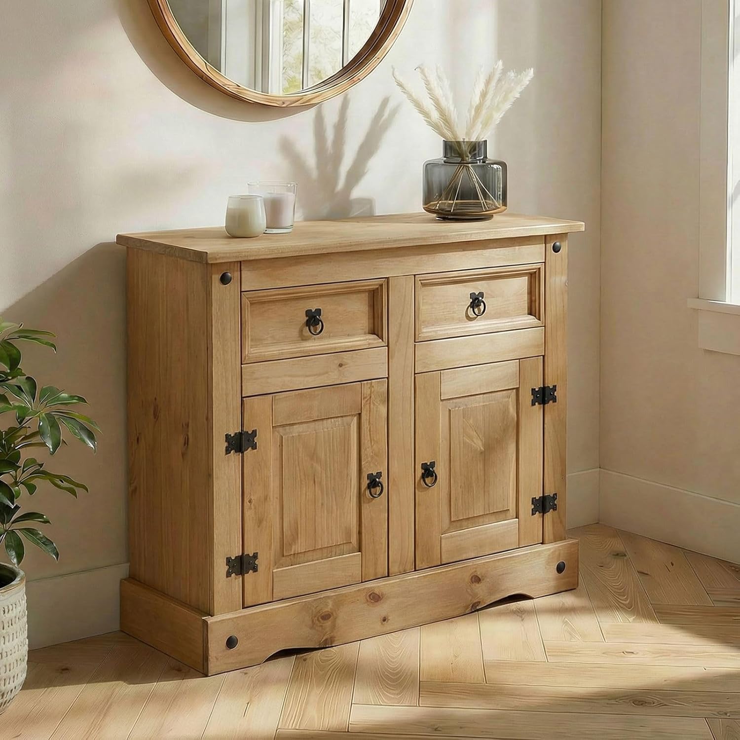 Buffet de cuisine, Bois Clair – IDIMEX, en pin Massif Finition teintée/cirée