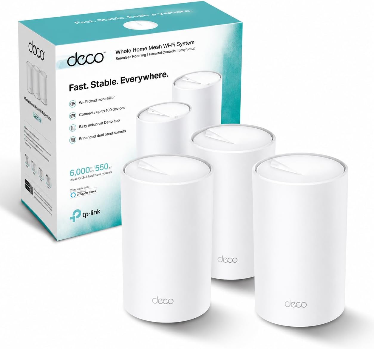 Système Mesh WiFi, Deco P9, Idéale pour grande maison dotée de murs en béton armé – TP-Link, Blanc, 3-pack, Contrôle parental