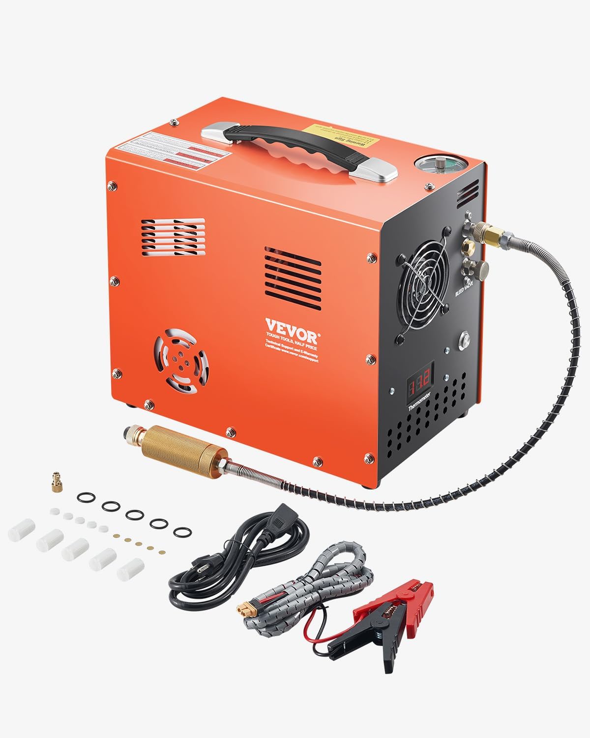Compresseur d'air, 300 W 30 MPa, avec convertisseur intégré et système de refroidissement par ventilateur – VEVOR, Orange/Noir