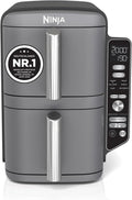 NINJA SL400EU, Double Stack XL Friteuse sans huile, 4 niveaux cuisson, gris SL400EU, friteuse verticale à 2 tiroirs, 2 tiroirs et 2 grilles