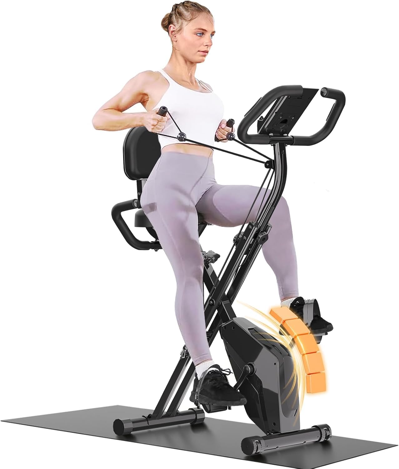 Dskeuzeew, Vélo d'appartement, Vélo d'appartement pliable 4 en 1 magnétique avec écran LCD et capteur de fréquence, Noir