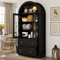 Buffet, Noir-1, Armoire en Bois, Conception avec Dessus Incurvé, pour Cuisine et Salon – KOMHTOM, 3 Tiroirs, 2 Portes