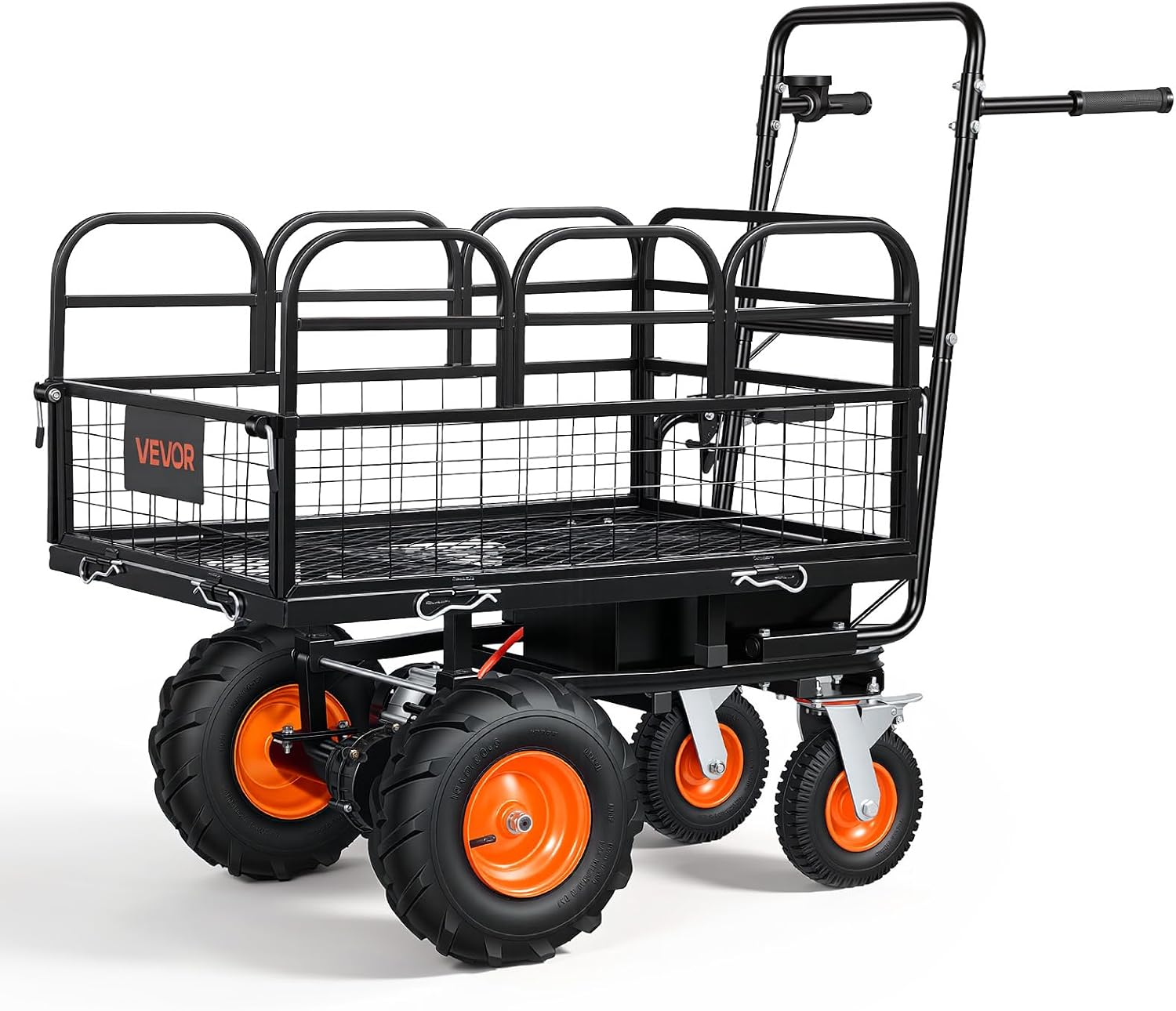 Chariot de manutention, Batterie 432 Wh 36 V 12 A, pour Transport Terre Bois Outils de Ferme – VEVOR, Noir/Orange, avec 4 Roues