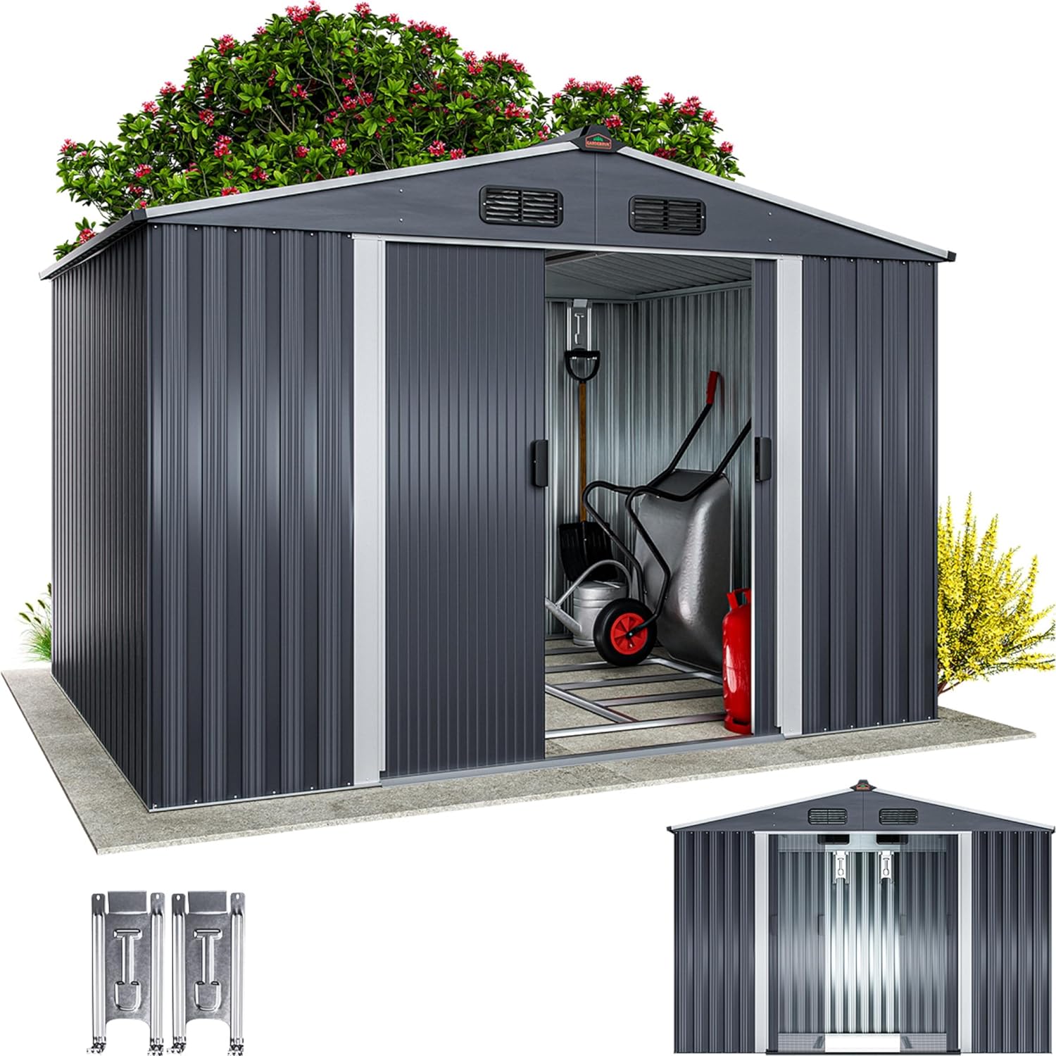 Gardebruk, Abri de jardin, ® Abri de Jardin métal XXL 5m2 Fondation 260x205x180cm Porte coulissante, Anthracite