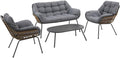 Salon de jardin 4 places Paopao graphite avec 2 fauteuils, canapé, table basse et coussins – Hespéride