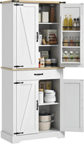 Armoire de Cuisine Buffet Cuisine vaisselier Meuble de Rangement avec 4 Portes, 76, 5 x 40 x 181 cm, Blanc/Bois Clair – HOMCOM, Blanc