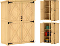 Coffre de rangement, abri de jardin avec double porte verrouillable, étagère 116, 5x57x167cm – Outsunny, Bois Naturel, toit en asphalte, la terrasse