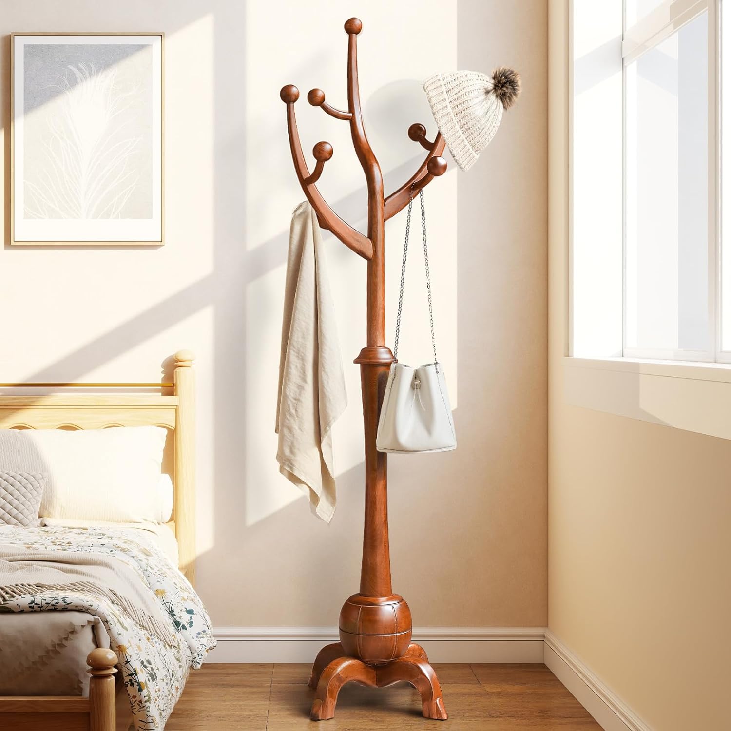 Bekrvio, Portemanteaux, 75 kg, chambre, Marron, design arbre, base sphérique solide, couloir, entrée