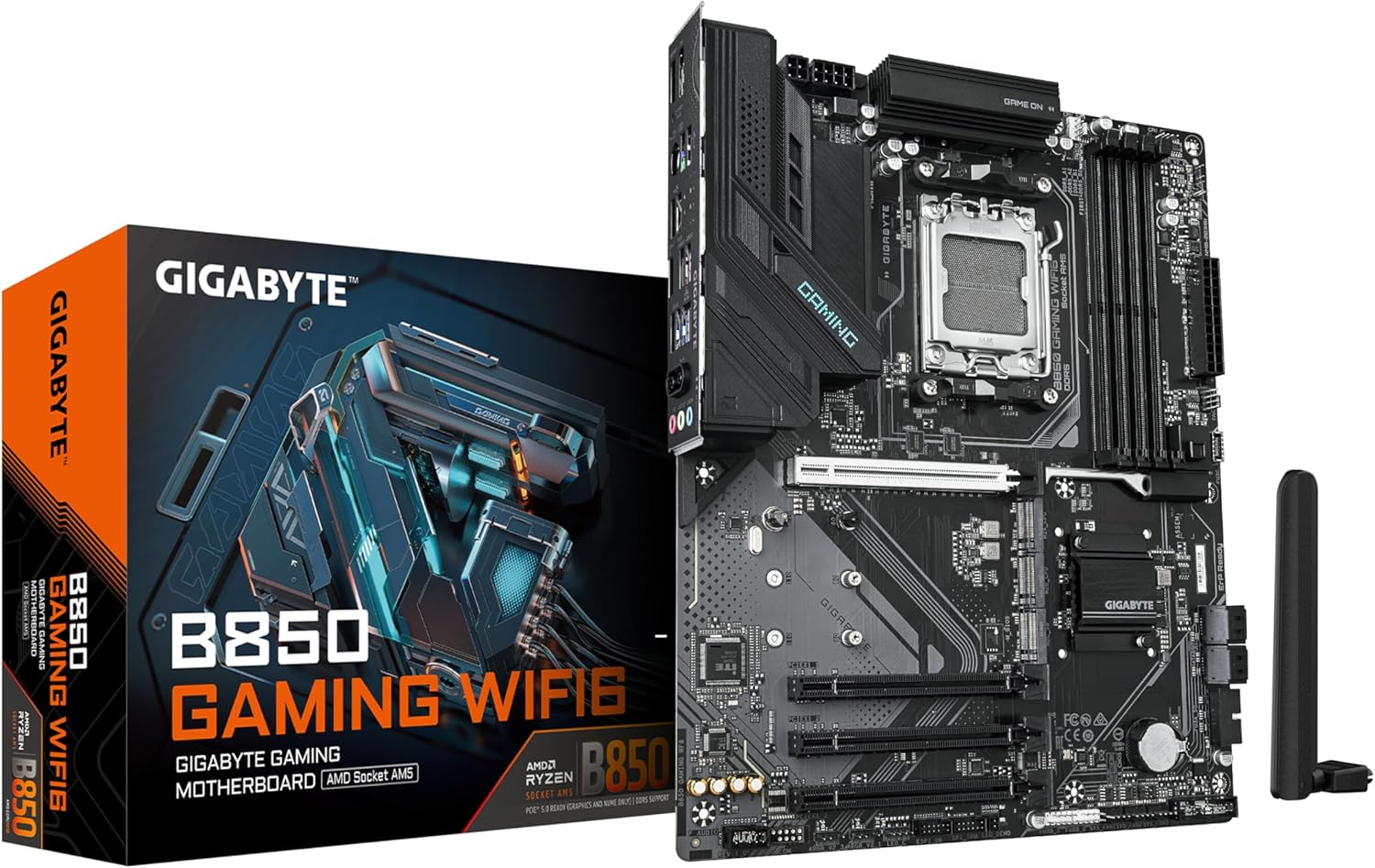 B850 Gaming WIFI6 Carte Mère, WiFi 6 – GIGABYTE, Noir/Argent, USB 3.2 Gen 2, AMD Ryzen 9000 Series CPUs, VRM numérique 6+2+2 Phases, LAN GbE