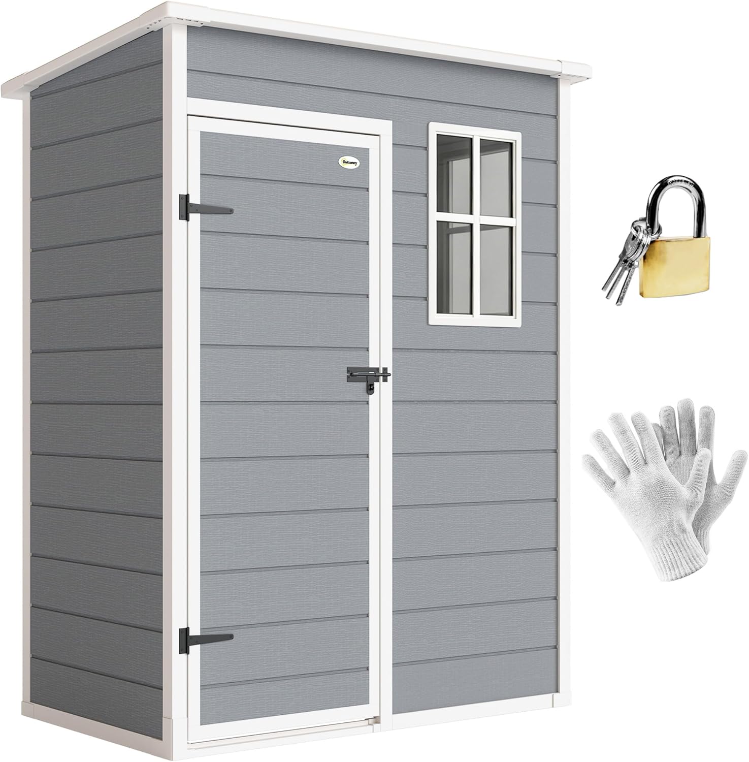 Abri de jardin, dim. 151L x 92l x 193H cm – Outsunny, Gris/Blanc, Gris, Porte verrouillable, aération et fenêtre, Plastique