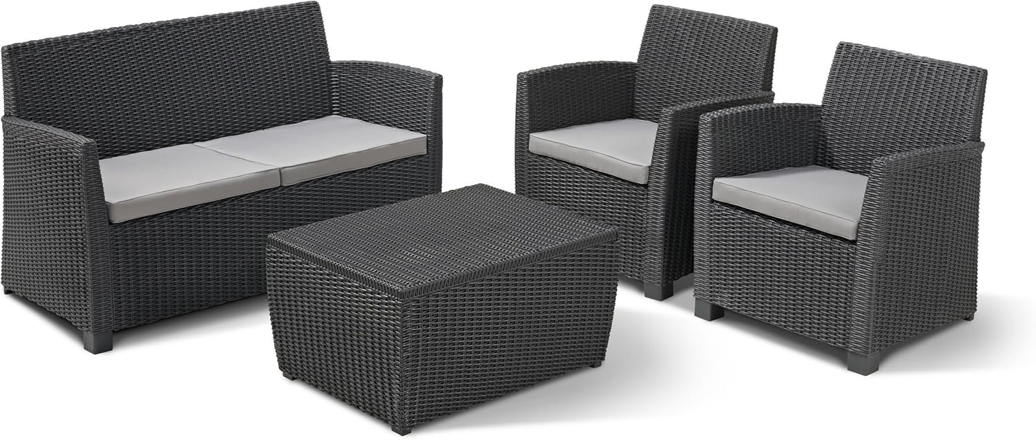 Keter, Salon de jardin, Mia Ensemble Table de Rangement en Graphite, Graphite/Gris