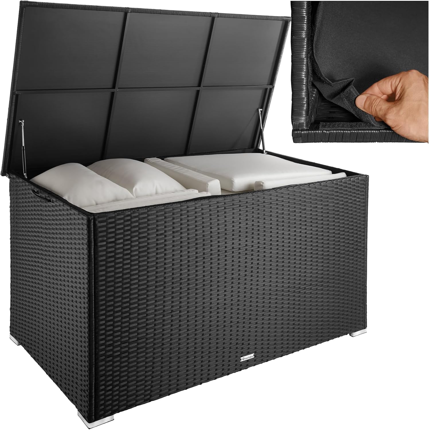 Coffre de rangement, Coffre à Coussins 750 L en Aluminium Polyrotin 145 x 82, 5 x 79, 5 cm, Poignées pour Rangement des Outils de Jardin