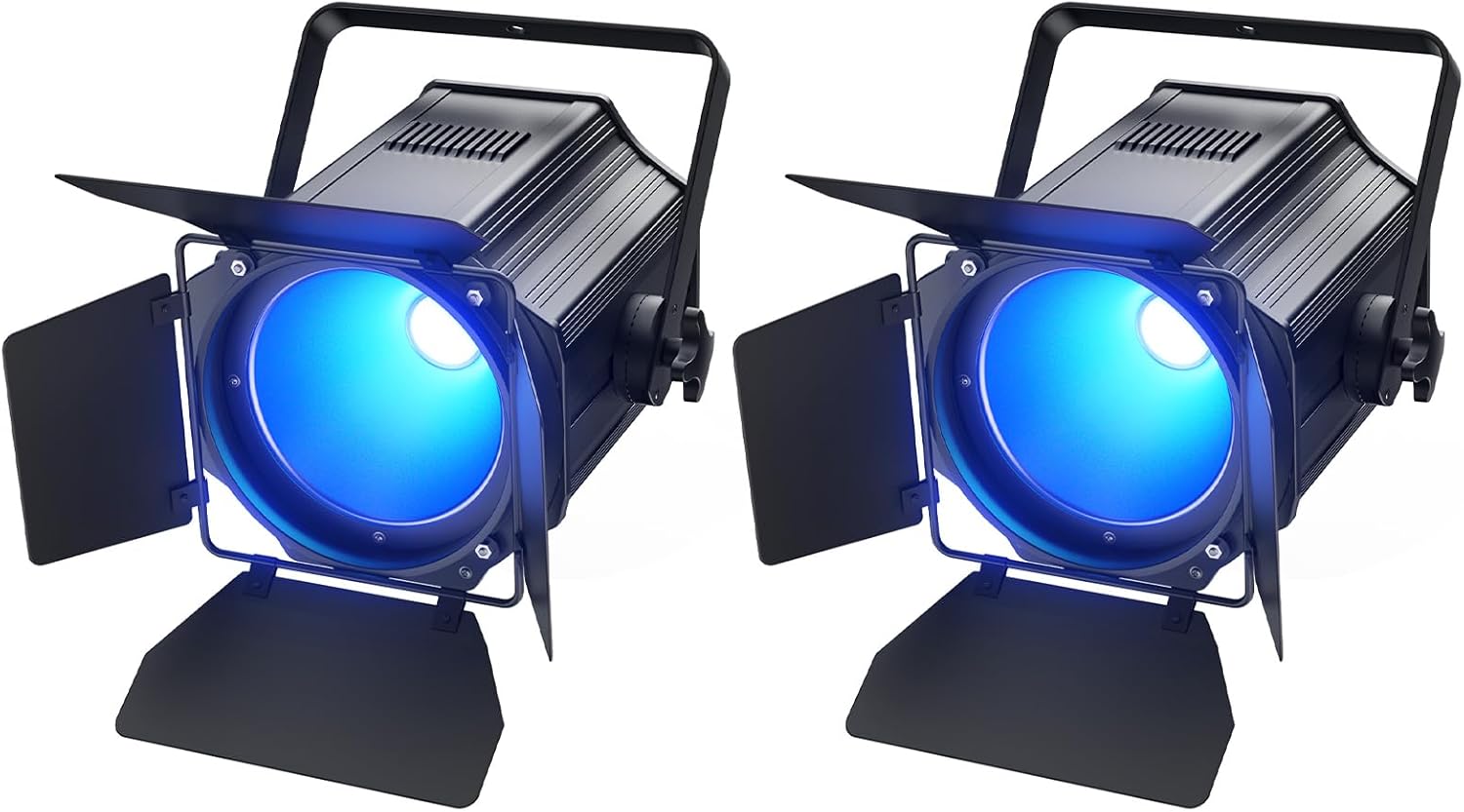 200W COB LED Par Projecteur RGBWA + UV avec Blanc chaud/froid et volets réglables, 2 pièces – Erreyht, Noir/Bleu