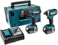 Makita DHP482 DTD152 Combopack 2 outils 18V perceuse DHP482 et visseuse DTD152, 2x5, 0 Ah, Bleu/Noir, - MAKITA DLX2131TJ