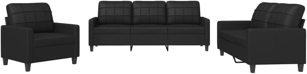 Ensemble canapé 3 pièces en similicuir noir avec fauteuil, canapés 2 et 3 places et 6 coussins – vidaXL