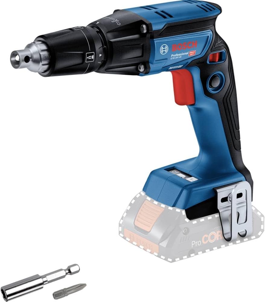 Bosch Professional 18V-45 18V System visseuse plaquiste sans-fil GTB 18V-45, avec 1 embout de vissage, Bleu/Noir/Rouge, 1 clip de ceinture