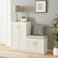 [en.casa], Range-chaussure, Meuble à Chaussures avec Banquette Armoire à Chaussures pour 18 Paires Meuble de Rangement, Blanc/Beige
