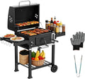 Barbecue à charbon, 6 vitesses Grand Modèle pour Grillades Extérieures – TEENO, Noir, Gants Anti-Chaleur, Cheminée