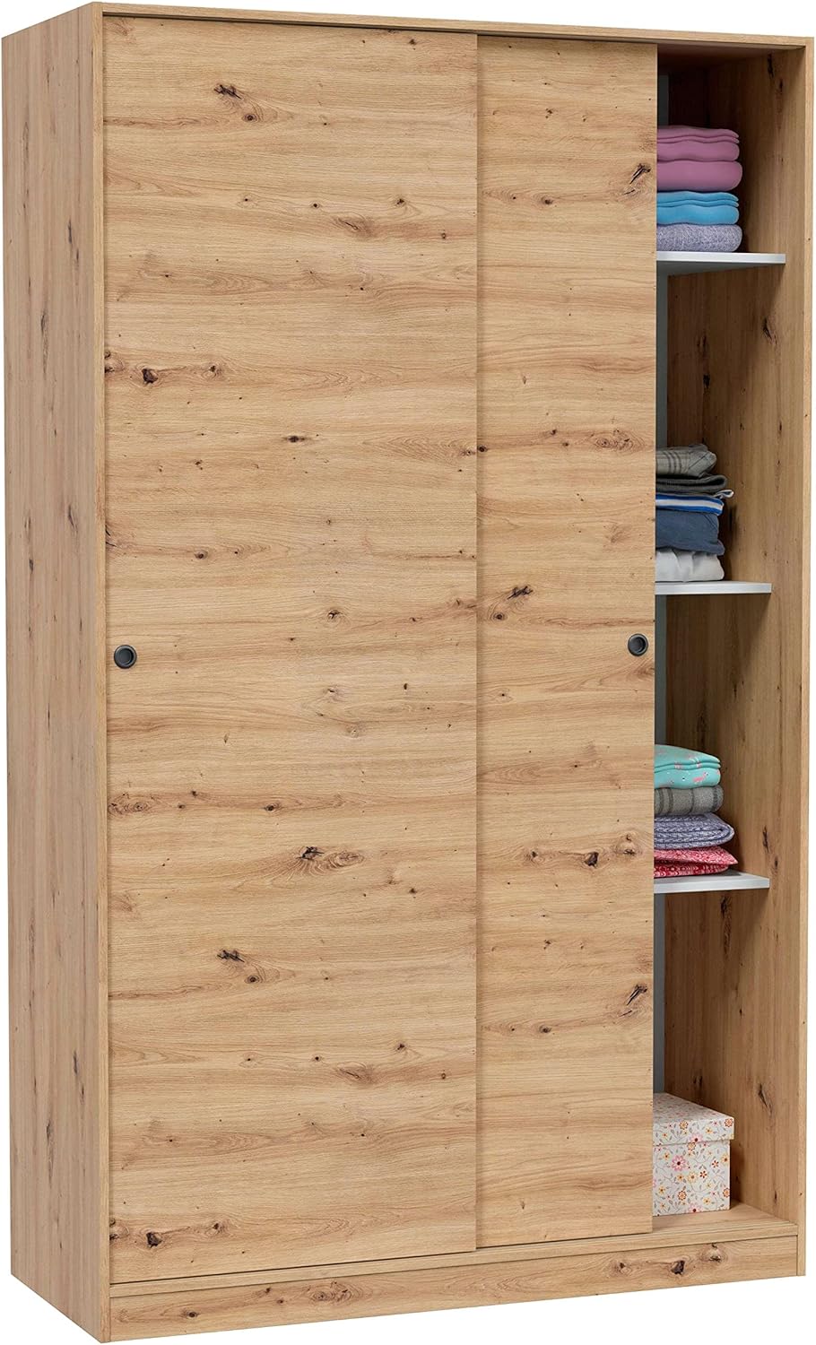 Modèle Enzo Armoire 2 Portes coulissantes 200 x 120 x 50 cm, Bois Clair – Habitdesign