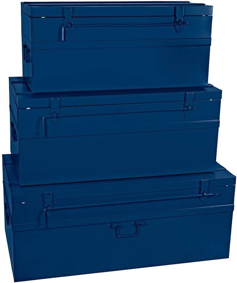 COGEX, Boîte, Avec Poignées & Chaîne de Retenue, 70 L, 100 L et 150 L, Rangement, Stockage, Déménagement, Bleu