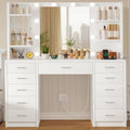 Grande Coiffeuse avec Miroir LED et Prise, 11 Tiroirs + 4 Étagères + 5 Crochets, Vanity Table de Maquillage pour Chambre ou Salon – SLINEMO, Blanc