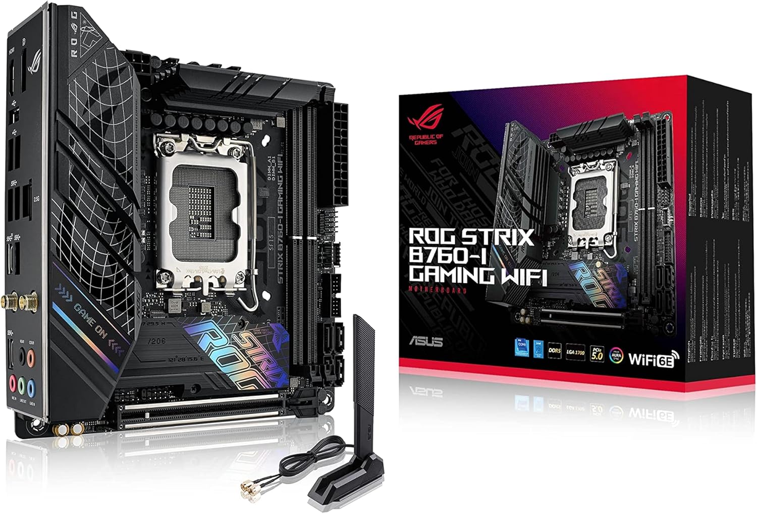 ASUS B760-I B760, Carte mère Intel B760 LGA 1700 Mini ITX (DDR5, ROG Strix B760-I Gaming WiFi, Noir, WiFi 6E, USB 3.2 Gen 2x2 Type-C, PCIe 5.0