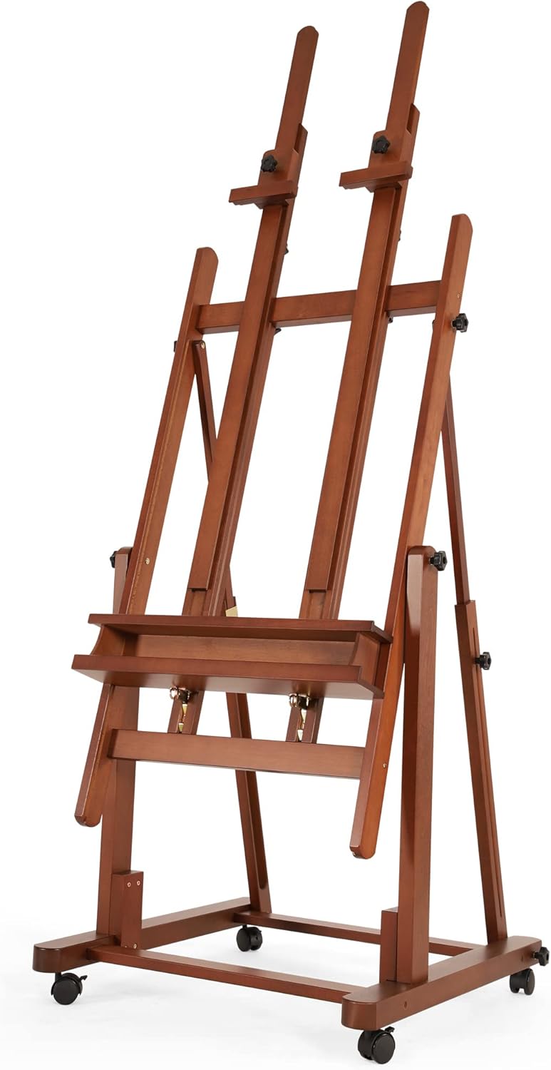 VISWIN, Chevalet Peinture Professionnel en H à Double Mât, Chevalet Grand & Réglable en Bois de Hêtre avec 4 Roues & Plateau, Marron, Artistes