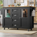 Desserte ilôt de Cuisine avec roulettes, Buffet Cuisine de Rangement avec Plateau de Table Pliable, 4 Tiroirs et 2 Porte – PUGSDRLY, Noir/Bois
