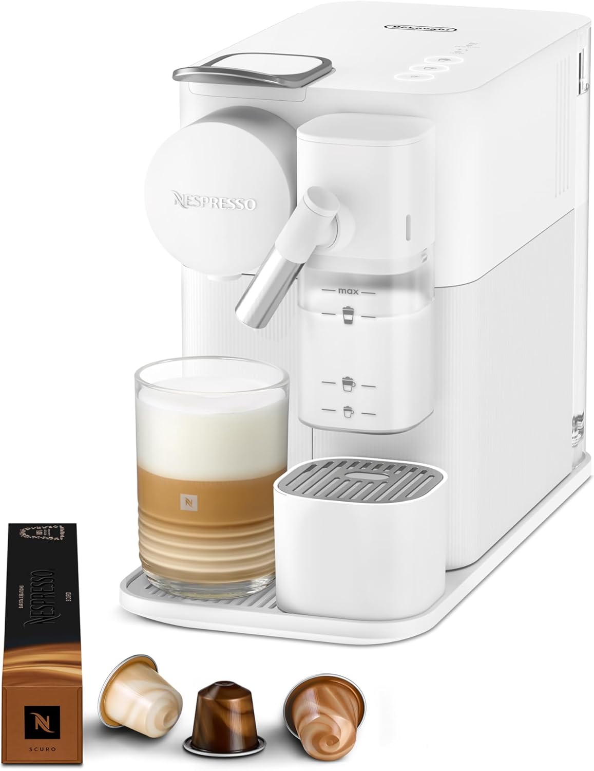 Nespresso EN510 De'Longhi Machine à café Lattissima One Blanche, EN510.W, 19 Bars + Kit de Bienvenue, Design Compact, Expresso, Arrêt Automatique