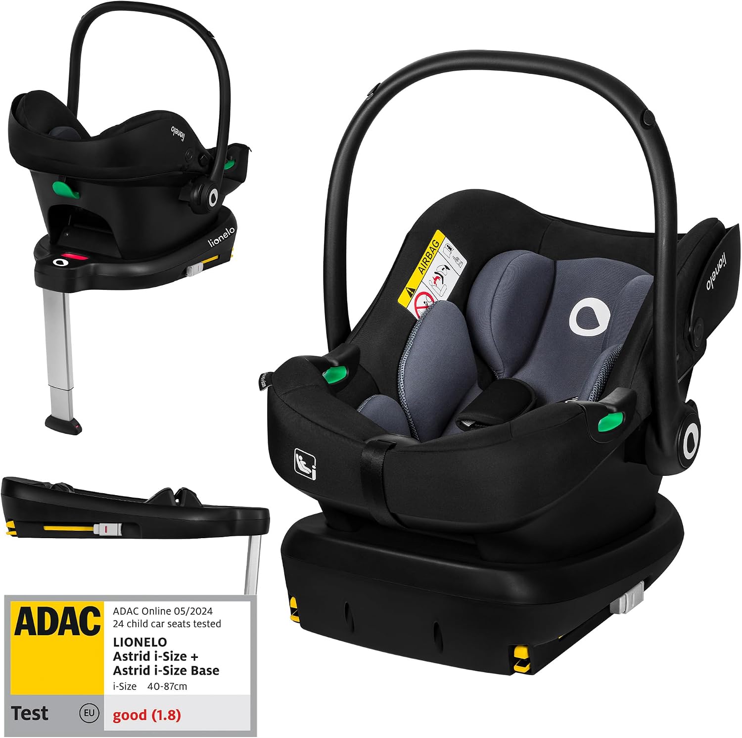 Siège auto, Ceinture de Sécurité à 3 points Protection Latérale – lionelo, i-Size R129, NOIR GRIS, Insert Dri-Seat