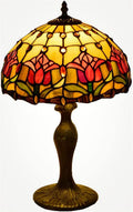 Lampe de table, E27 rouge Rose tiffany lampe de table 12 pouces pastorale méditerranéen chambre salon lampe, Jaune/Rouge/Vert/Marron – Lywins