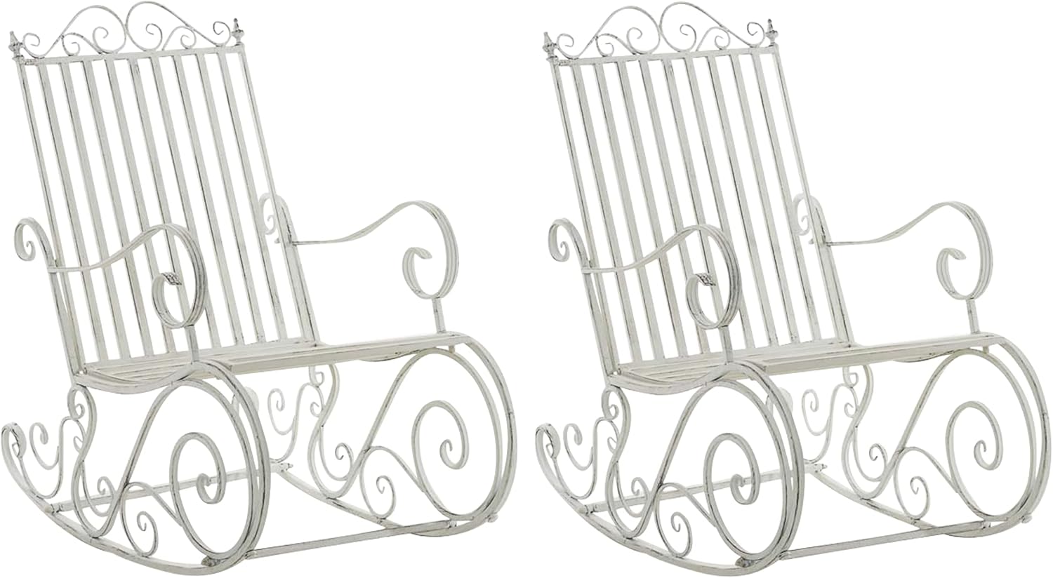 Fauteuil, Lot De 2 Fauteuils A Bascule en Fer Forgé Smilla I Rocking-Chair D'Extérieur avec Dossier, Couleur:Blanc Antique, Blanc Antique – CLP